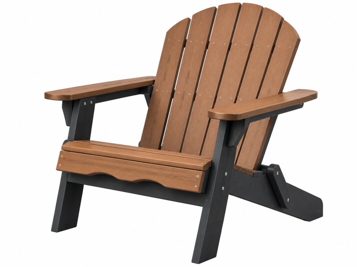 Adirondack tuinstoel 82 x 89 x 98 cm bruin/zwart kunststof met houtlook en brede armleuningen