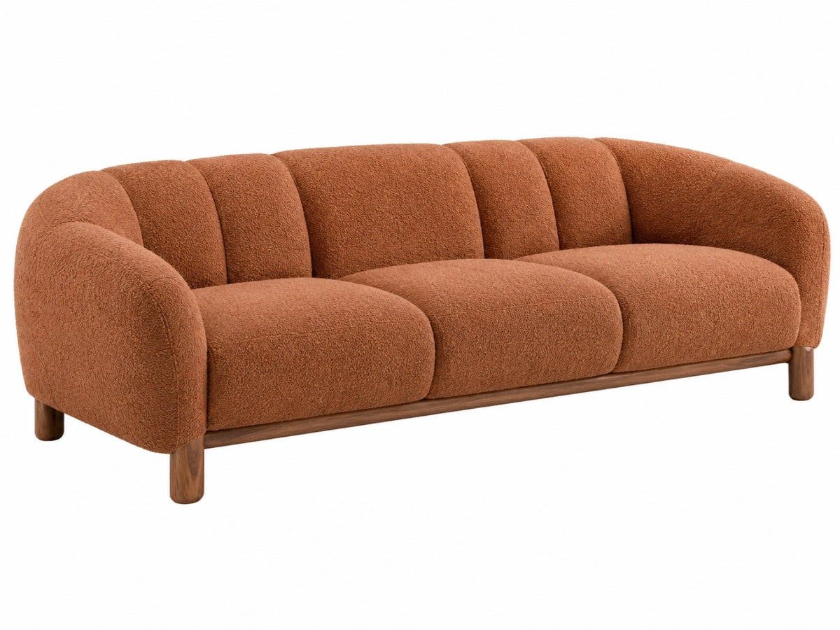3-zitsbank 200 x 90 x 78 cm terracotta bouclé stof houten poten moderne woonkamerbank