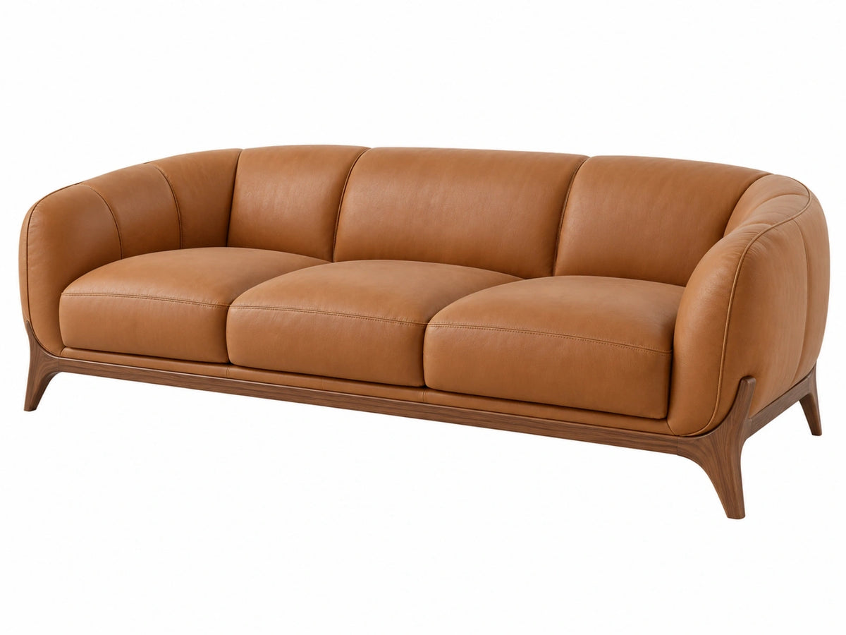 3-zitsbank 230 x 95 x 80 cm cognackleurig leer - modern met houten onderstel