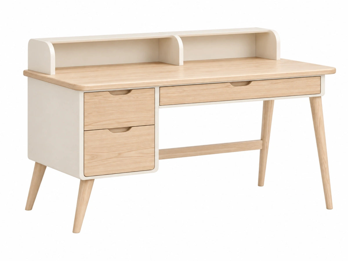 Bureau 120 x 60 x 95 cm houtkleurig wit hout met 3 laden en opbergrekken