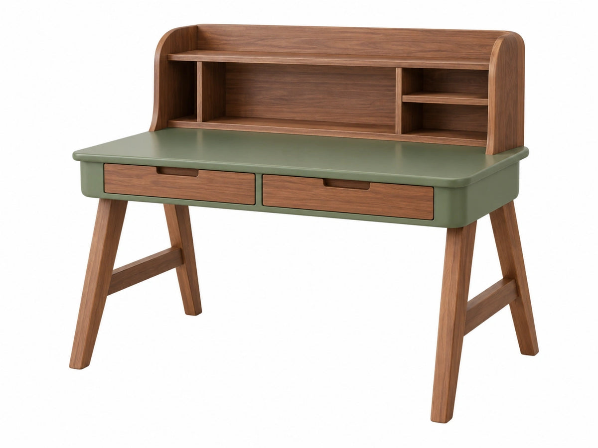 Bureau met opzetkast 120 x 60 x 110 cm hout groen/bruin - 2 laden Scandinavische stijl