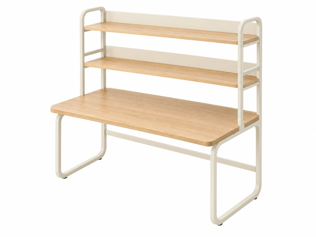 Bureau 120 x 60 x 120 cm houtkleurig wit met metalen frame en opbergrekken