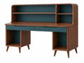Bureau 140 x 60 x 180 cm houtlook bruin en blauwgroen met opbergrek en laden