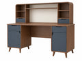 Bureau met opzetkast 140 x 60 x 180 cm houtlook bruin en antraciet met laden