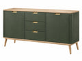 Dressoir 160 x 40 x 80 cm groen met houtlook - opbergkast met 3 laden en 2 deuren
