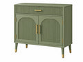 Dressoirkast 100 x 40 x 90 cm groen hout met 2 deuren en lade geribbelde retro opbergkast