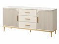 Dressoir 180 x 45 x 85 cm crème houtachtig plaatmateriaal met marmerlook blad - geribbelde opbergkast