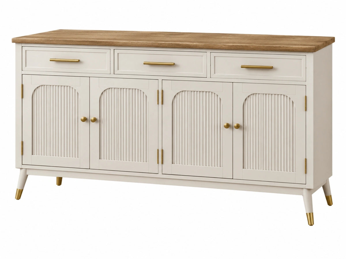 Dressoirkast 160 x 40 x 85 cm crème en naturel hout met 3 laden en 4 deuren