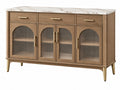 Dressoir 160 x 45 x 90 cm houtkleurig met geribbeld glas en steenlook blad