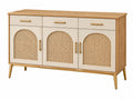 Dressoir 160 x 40 x 85 cm houtkleurig crème met rotan - opbergkast in retrostijl