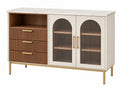 Dressoir 140 x 40 x 85 cm hout en glas wit/bruin modern met 3 lades en 2 deuren