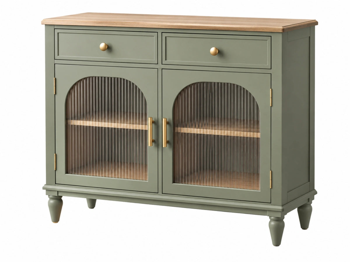 Dressoir 120 x 40 x 90 cm hout groen met geribbeld glas landelijke opbergruimte