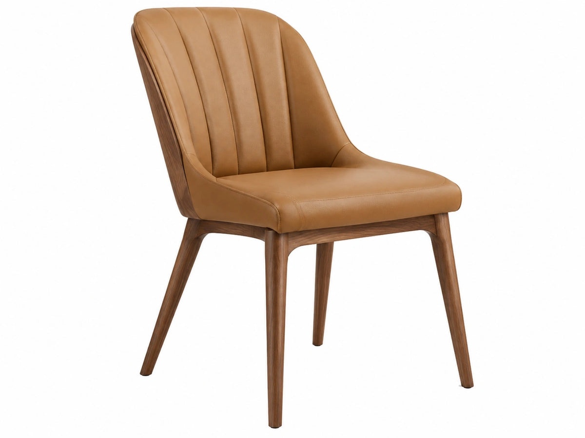 Eetkamerstoel 55 x 60 x 82 cm cognackleurig kunstleer met houten poten - modern