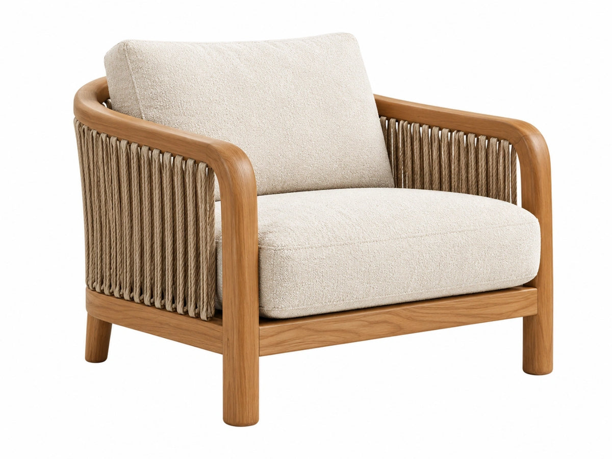 Fauteuil 75 x 78 x 80 cm hout en touw beige - bouclé zitting natuurlijke stijl