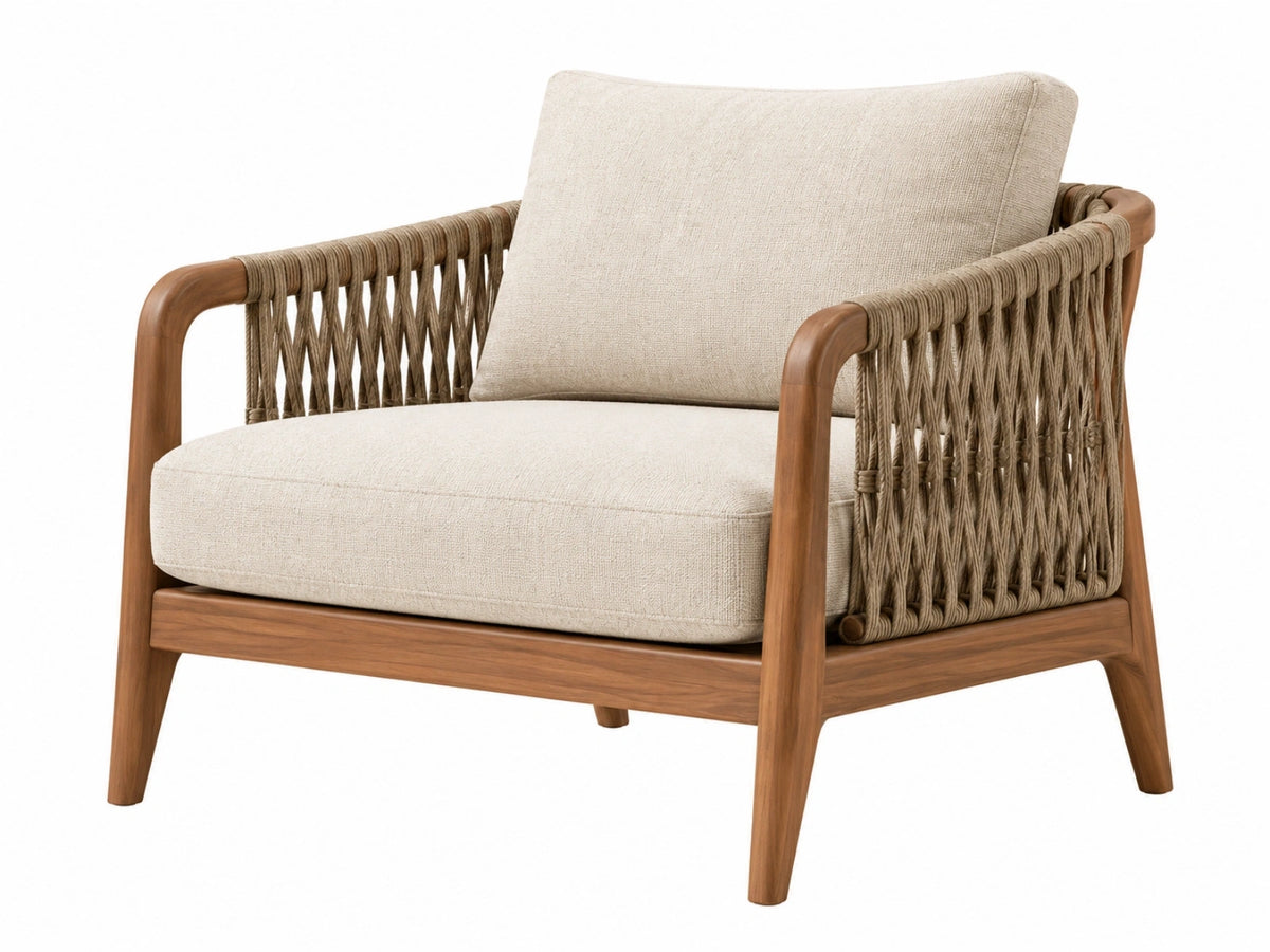 Fauteuil 78 x 75 x 82 cm houten frame met gevlochten touw beige en bruin - bohemien zitmeubel