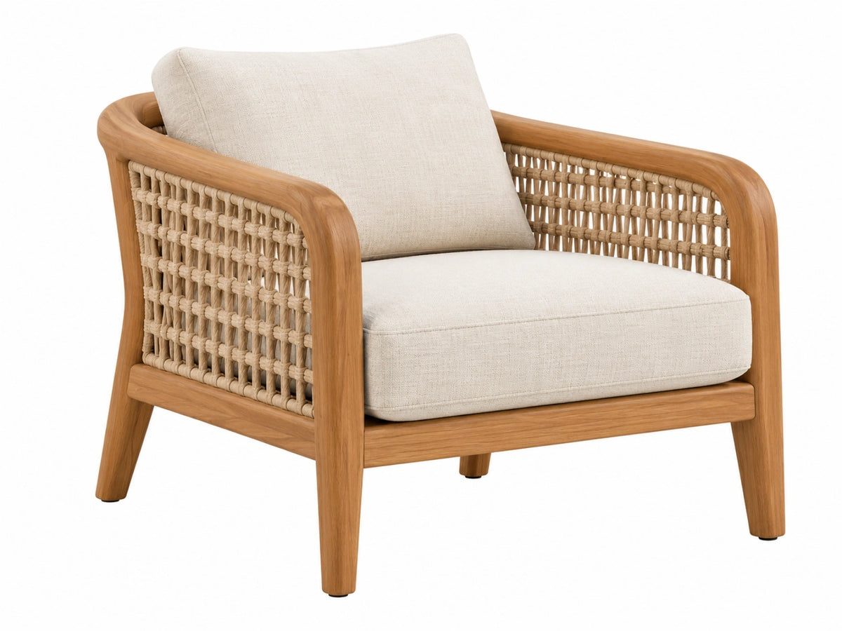 Fauteuil 80 x 75 cm hout en geweven touw in naturel moderne stijl