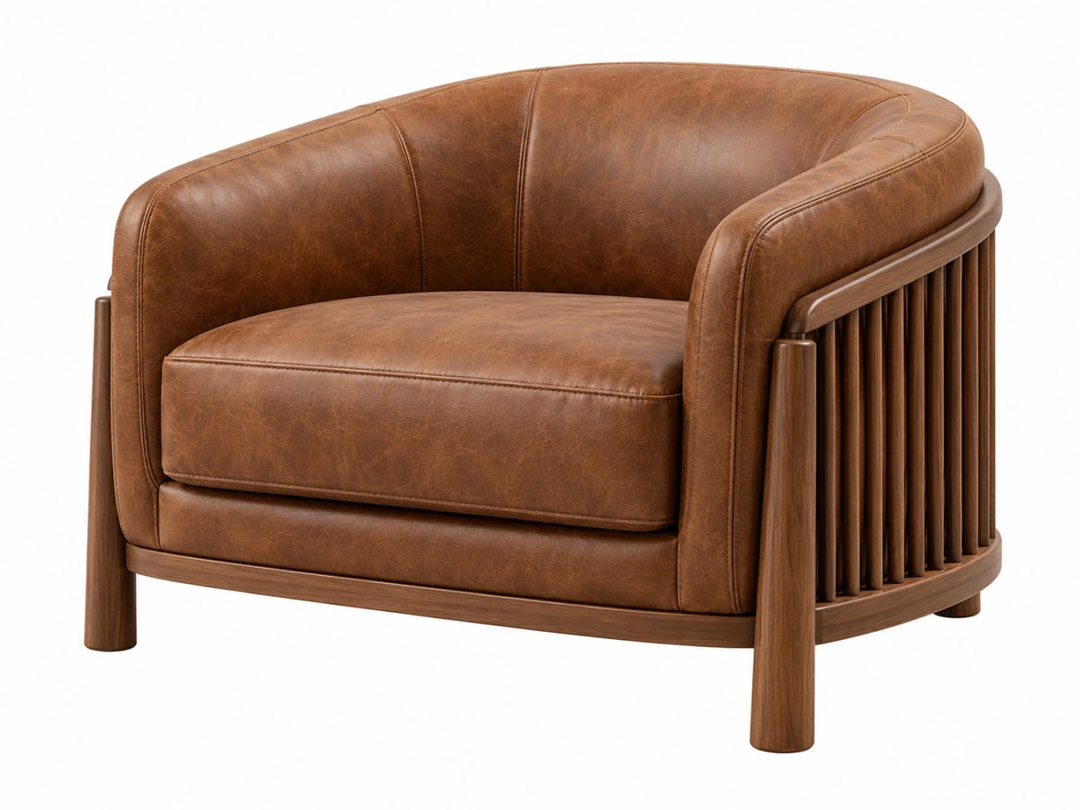 Fauteuil 90 x 85 x 75 cm bruin kunstleer en hout - modern